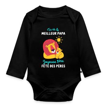 Body bébé meilleur papa première fête des pères - Body Bébé bio manches longues - noir - Devant