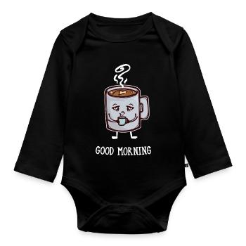 Coffee lovers Breakfast Coffee Drink saying - Organic Longsleeve Baby Bodysuit - black - Front