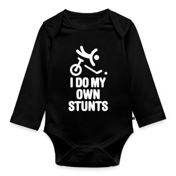 Funny unicycle hockey players, I do my own stunts - Organic Longsleeve Baby Bodysuit - black - Front