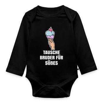 Eis Humorvoll Statement Süßigkeiten Nachspeise - Baby Bio-Langarm-Body - Schwarz - Vorne