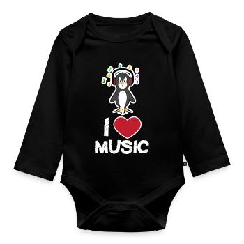 Cool Süß Vogel Pinguin Statement Tier Herz - Baby Bio-Langarm-Body - Schwarz - Vorne