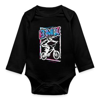 Retro Bmx Bicycle Rider - Vintage Bmx Wheel Grunge - Body Bébé bio manches longues - noir - Devant