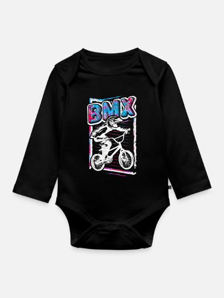 Retro Bmx Bicycle Rider - Vintage Bmx Wheel Grunge - Langærmet babybody, økologisk bomuld - sort