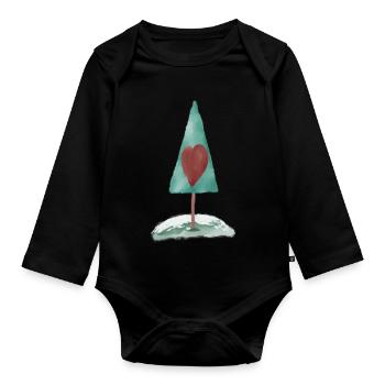 Heart tree watercolor illustration - Organic Longsleeve Baby Bodysuit - black - Front
