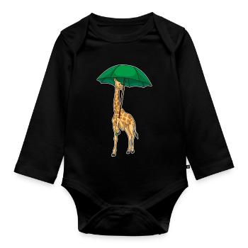 Giraffe Regenschirm - Baby Bio-Langarm-Body - Schwarz - Vorne