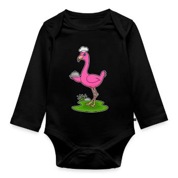 Flamingo Koch Servierglocke Kochen - Baby Bio-Langarm-Body - Schwarz - Vorne