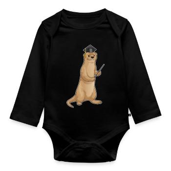 Otter Teacher Pointing Stick School - Organic Longsleeve Baby Bodysuit - black - Front