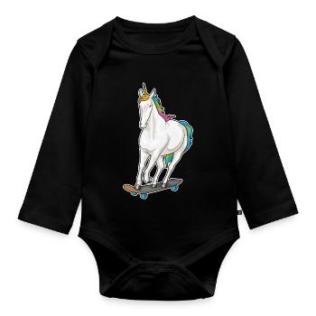 Einhorn Skater Skateboard - Baby Bio-Langarm-Body - Schwarz - Vorne