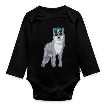 Wolf Polizist Sonnenbrille Polizei - Baby Bio-Langarm-Body - Schwarz - Vorne