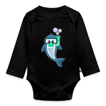 Plongée en apnée avec plongeur de dauphins - Body Bébé bio manches longues - noir - Devant