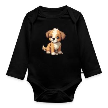Chien mignon - Body Bébé bio manches longues - noir - Devant