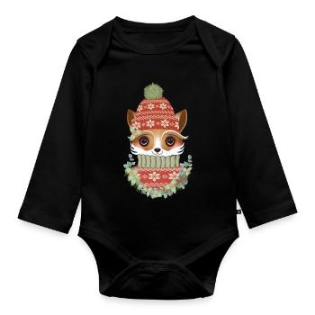 renard mignon avec pull, bonnet et couronne - Body Bébé bio manches longues - noir - Devant