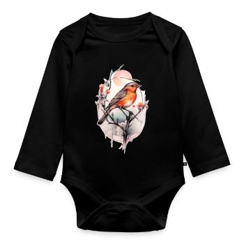 Robin on a Branch - TattooStyle - Organic Longsleeve Baby Bodysuit - black - Front