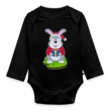 Chapeau de père Noël lapin - Body Bébé bio manches longues - noir - Devant