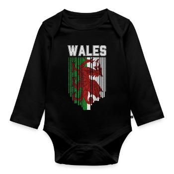 Flagge von Wales, walisischer Stolz - Baby Bio-Langarm-Body - Schwarz - Vorne