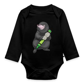 Maulwurf Schüler Wachsmalstift Schule - Baby Bio-Langarm-Body - Schwarz - Vorne