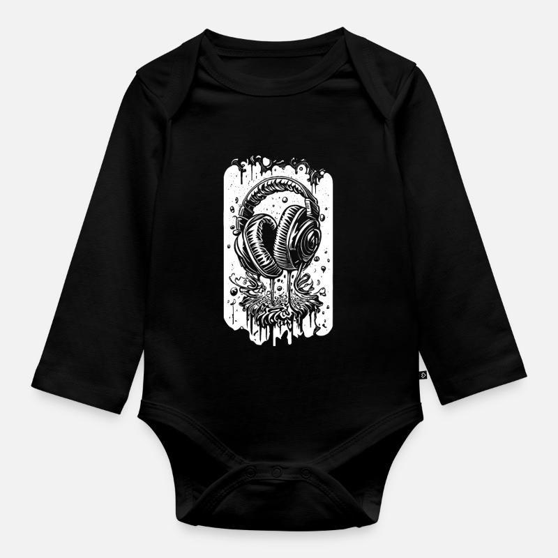 Comic Kopfhörer mit Tropfen - Baby Bio-Langarm-Body - Schwarz