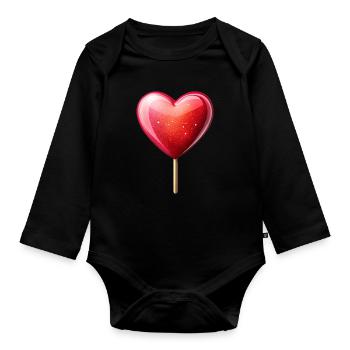 Heart Lolly - Organic Longsleeve Baby Bodysuit - black - Front