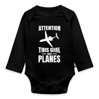 Cette fille aime les avions - Body Bébé bio manches longues - noir - Devant