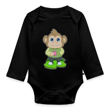 Affe Tasse Kaffee - Baby Bio-Langarm-Body - Schwarz - Vorne