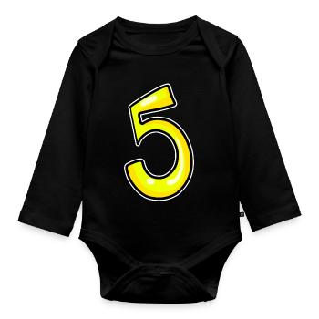 5 - Yellow Number Number Fifth - Organic Longsleeve Baby Bodysuit - black - Front