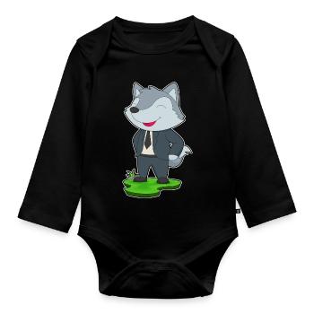 Loup marié cravate mariage - Body Bébé bio manches longues - noir - Devant