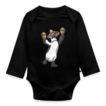 Penguin Musician Rattle Music - Organic Longsleeve Baby Bodysuit - black - Front
