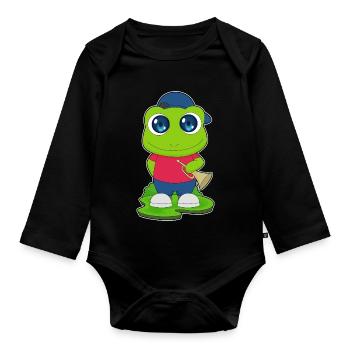 Frosch Musiker Trompete Musik - Baby Bio-Langarm-Body - Schwarz - Vorne