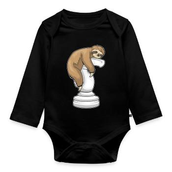 Faultier Schachfigur Springer Schach - Baby Bio-Langarm-Body - Schwarz - Vorne
