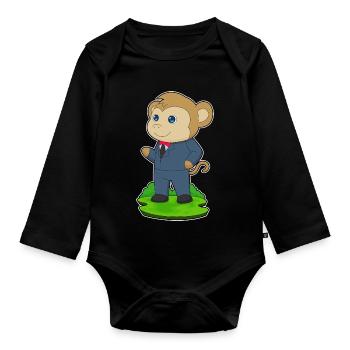 Affe Bräutigam Anzug Hochzeit - Baby Bio-Langarm-Body - Schwarz - Vorne
