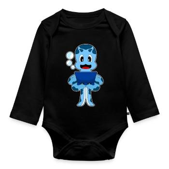 Krake Laptop - Baby Bio-Langarm-Body - Schwarz - Vorne