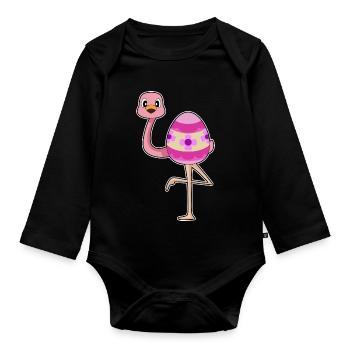 Flamingo Ostern Osterei - Baby Bio-Langarm-Body - Schwarz - Vorne