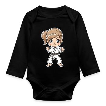 Karate Mädchen Comic - Baby Bio-Langarm-Body - Schwarz - Vorne