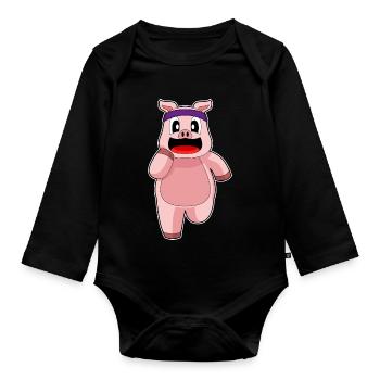 Pig Jogger Jogging Sport - Organic Longsleeve Baby Bodysuit - black - Front