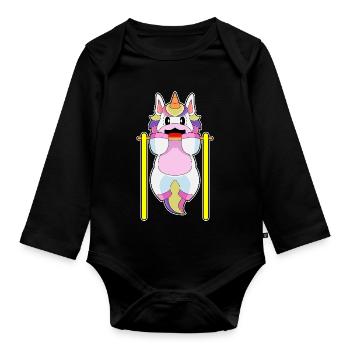 Licorne Bodybuilder Tractions Musculation - Body Bébé bio manches longues - noir - Devant