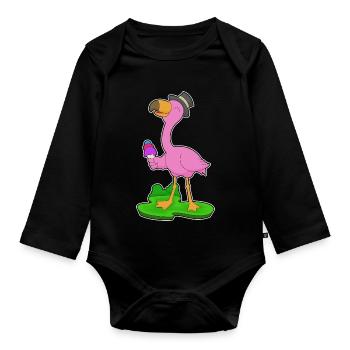 Flamingo Waffeleis - Baby Bio-Langarm-Body - Schwarz - Vorne
