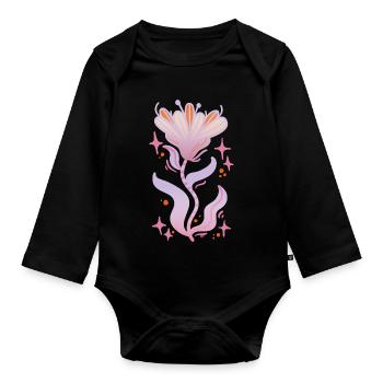 Dreamy Fantasy Flower - Organic Longsleeve Baby Bodysuit - black - Front