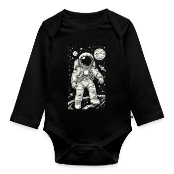 Astronaut auf dem Mars mit Sternen und Planeten - Baby Bio-Langarm-Body - Schwarz - Vorne