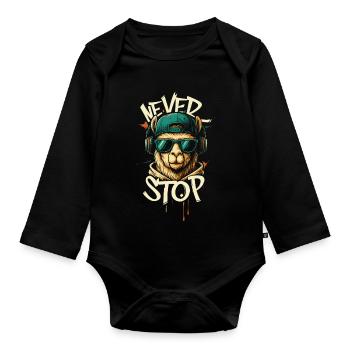 Llama DJ Never Stop - Baby Bio-Langarm-Body - Schwarz - Vorne