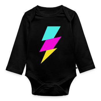 Abstrakter Strahl in Neonfarben - Baby Bio-Langarm-Body - Schwarz - Vorne