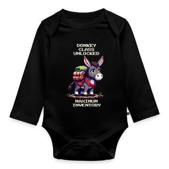 Classe d’âne : Inventaire maximum | RPG Âne Pixel Art - Body Bébé bio manches longues - noir - Devant