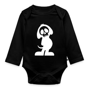 White Dog Skull and Silhouette - Organic Longsleeve Baby Bodysuit - black - Front