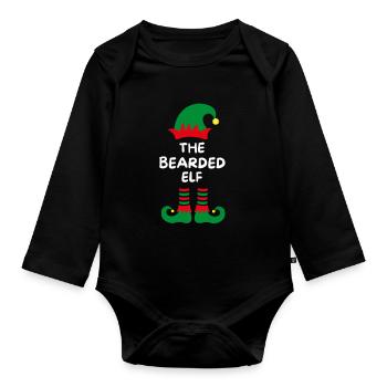 L’elfe barbu. Drôle de dicton pour Noël - Body Bébé bio manches longues - noir - Devant