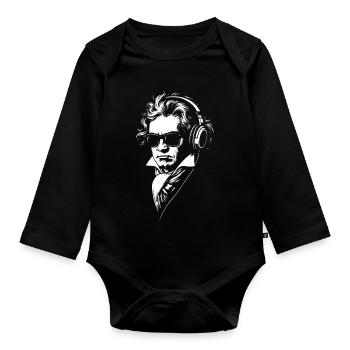 Retro DJ Beethoven face Portrait - Organic Longsleeve Baby Bodysuit - black - Front