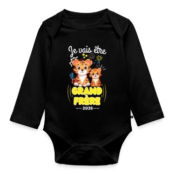 I'm going to be big brother 2026 baby announcement - Organic Longsleeve Baby Bodysuit - black - Front