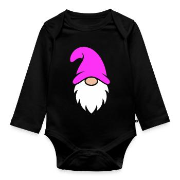 Gnome de Noël au chapeau rose - Body Bébé bio manches longues - noir - Devant