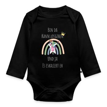 Unicorn Regenbogen Eskalation - Baby Bio-Langarm-Body - Schwarz - Vorne