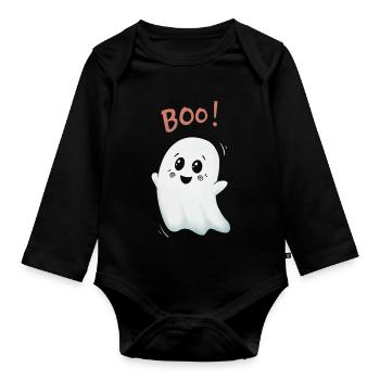Boo Ghost : Fantôme mignon - Body Bébé bio manches longues - noir - Devant