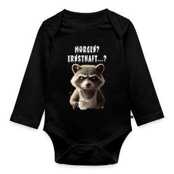 Mürrischer Waschbär Mit Kaffee Spruch Morgenmuffel - Body Bébé bio manches longues - noir - Devant