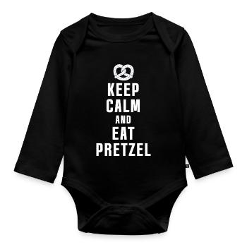 Keep Calm and Eat Pretzel - Funny Brezel - Organic Longsleeve Baby Bodysuit - black - Front